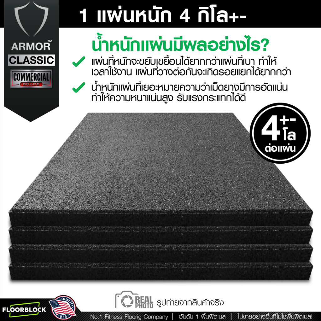 แผ่นยางกันกระแทก 50×50 รุ่น ARMOR CLASSIC (หนา 20มม.) ชุด 4 แผ่น 1 ตารางเมตร - รูปที่ 3