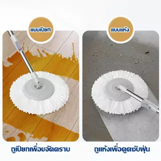 LIIFUNG ไม้ม็อบถูพื้น Spin Mop ถังปั่นสแตนเลส หมุนได้ ชุดม็อบ ไม้ม็อบ พร้อมผ้า 2 ผืน