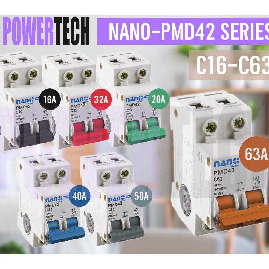 เซอร์กิตเบรกเกอร์ 2P 20A NANO PLUS  PMD42 C16,PMD42C63,PMD42C50,PMD42C32,PMD42C20