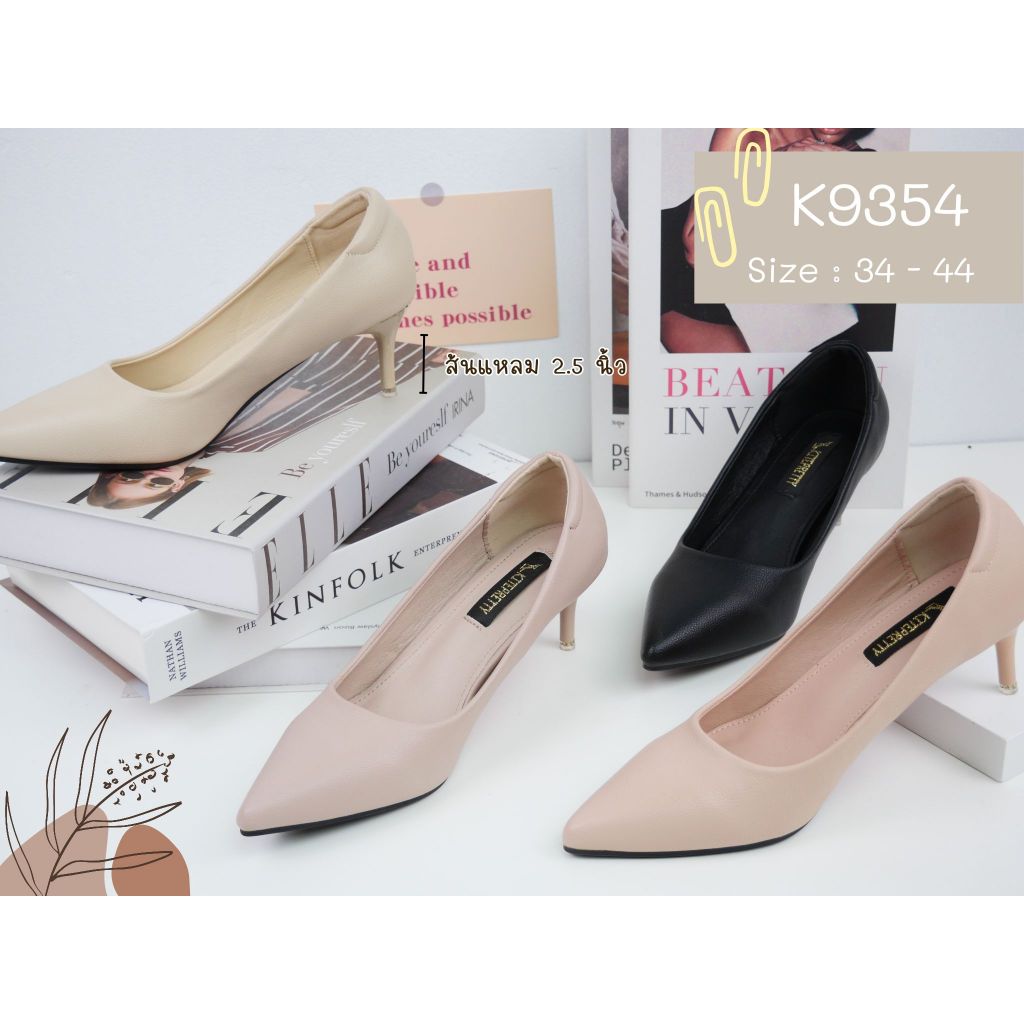 K9354 หนังพียูปั้มลายหนังวัว คาดโคเมี่ยม ส้นสูง 2.5 นิ้ว