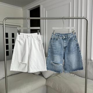 PTJ32179 กางเกงยีนส์ Jorts jeans แต่งขาด PROMTHONG