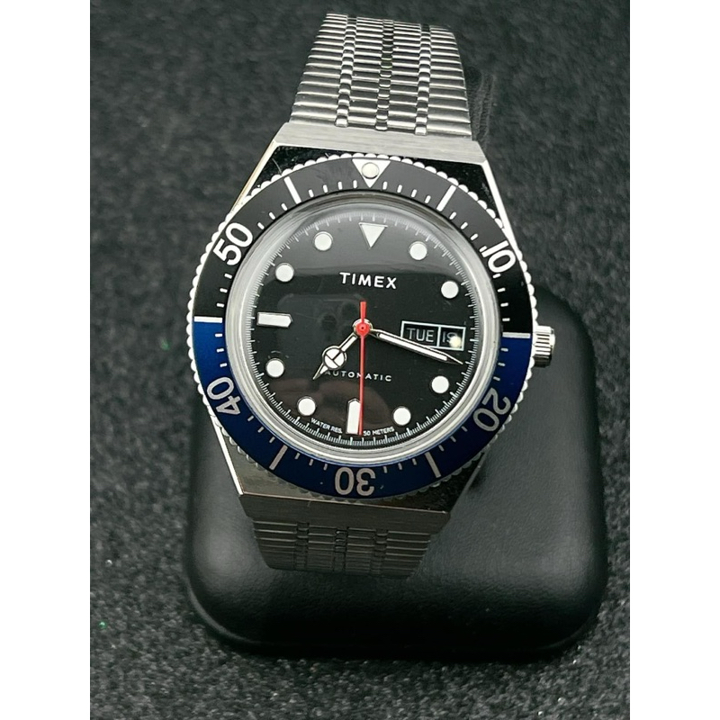 ⌚️นาฬิกา Q Timex 🔵⚫️ 🦇 (Timex M79 Automatic นำตัวเรือนนาฬิกาสปอร์ตย้อนยุคยอดนิยม⚫️💙 ตัดเข็ม❤️ลงตัวมา