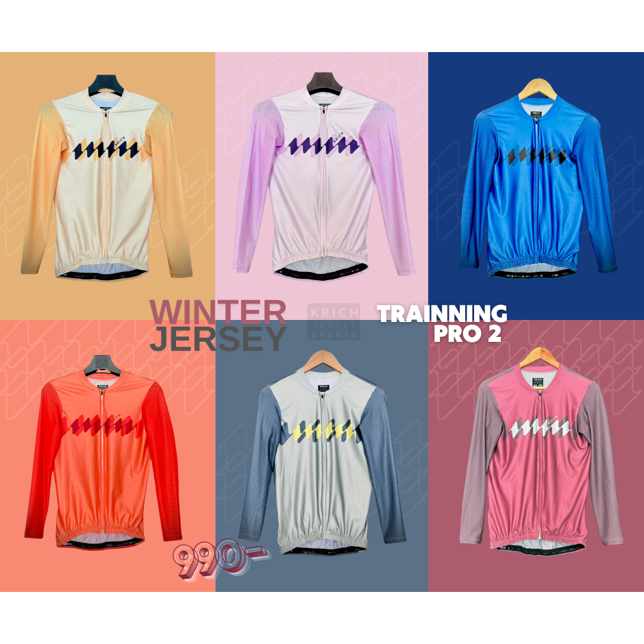 เสื้อปั่นจักรยานแขนยาว รุ่น Trainning Pro 2  ผ้าหน้าเรียบ Spandex + ด้านหลังตาข่าย Collection WINTER Jersey  6 colors