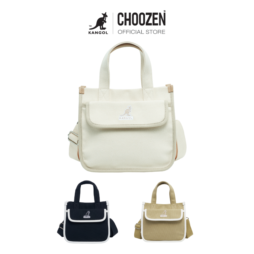 Kangol Shoulder Bag กระเป๋าถือและสะพายข้าง ผ้าฝ้าย ปักโลโก้ kangol สีขาว , ดำ , กากี 64551701