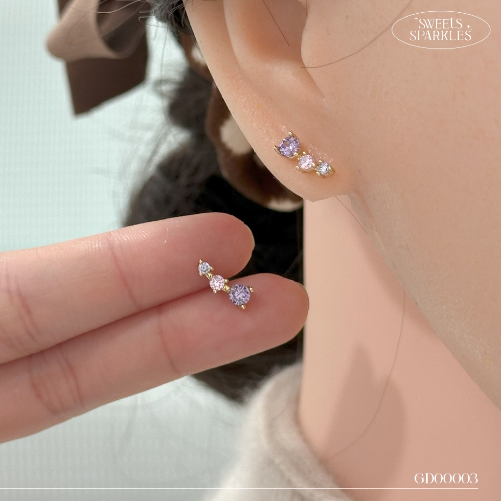 ส่งฟรี Sweetssparkles ต่างหู เกาหลี ต่างหูพลอย ต่างหูก้านเงินแท้ ชุบทอง 14k ประดับพลอย cz 1 คู่ Earring Fashion GD00003