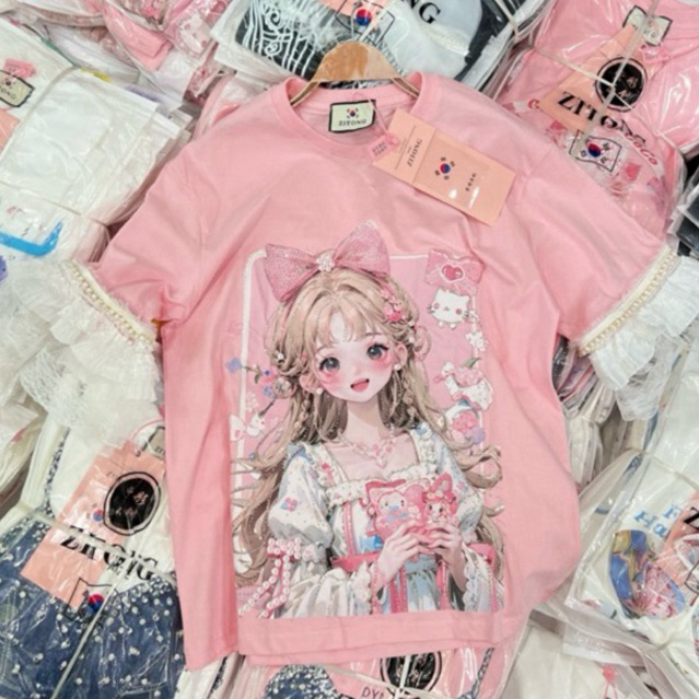 เสื้อยืดเกาหลี โอเวอร์ไซส์ ป้าย ZITONG งานปักเพชร ใส่เป็นมินิเดรสได้
