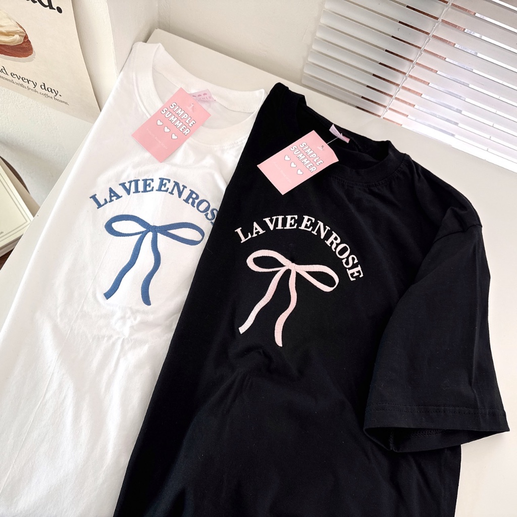 Sugarbeetshop | S370 LAVIE ENROSE RIBBON เสื้อยืดโอเวอร์ไซต์ ผ้าคอตตอน