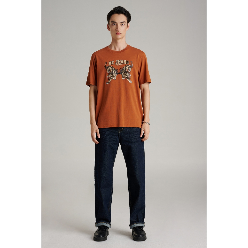 Mc jeans เสื้อยืดแขนสั้นผู้ชาย คอกลม สีน้ำตาล MTTZ862