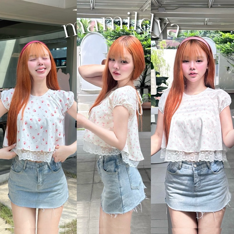 🌟Mamildya.shop🌟 เสื้อแขนตุ๊กตา แต่งระบายลูกไม้/L3-1/NUSA-กลมถัก