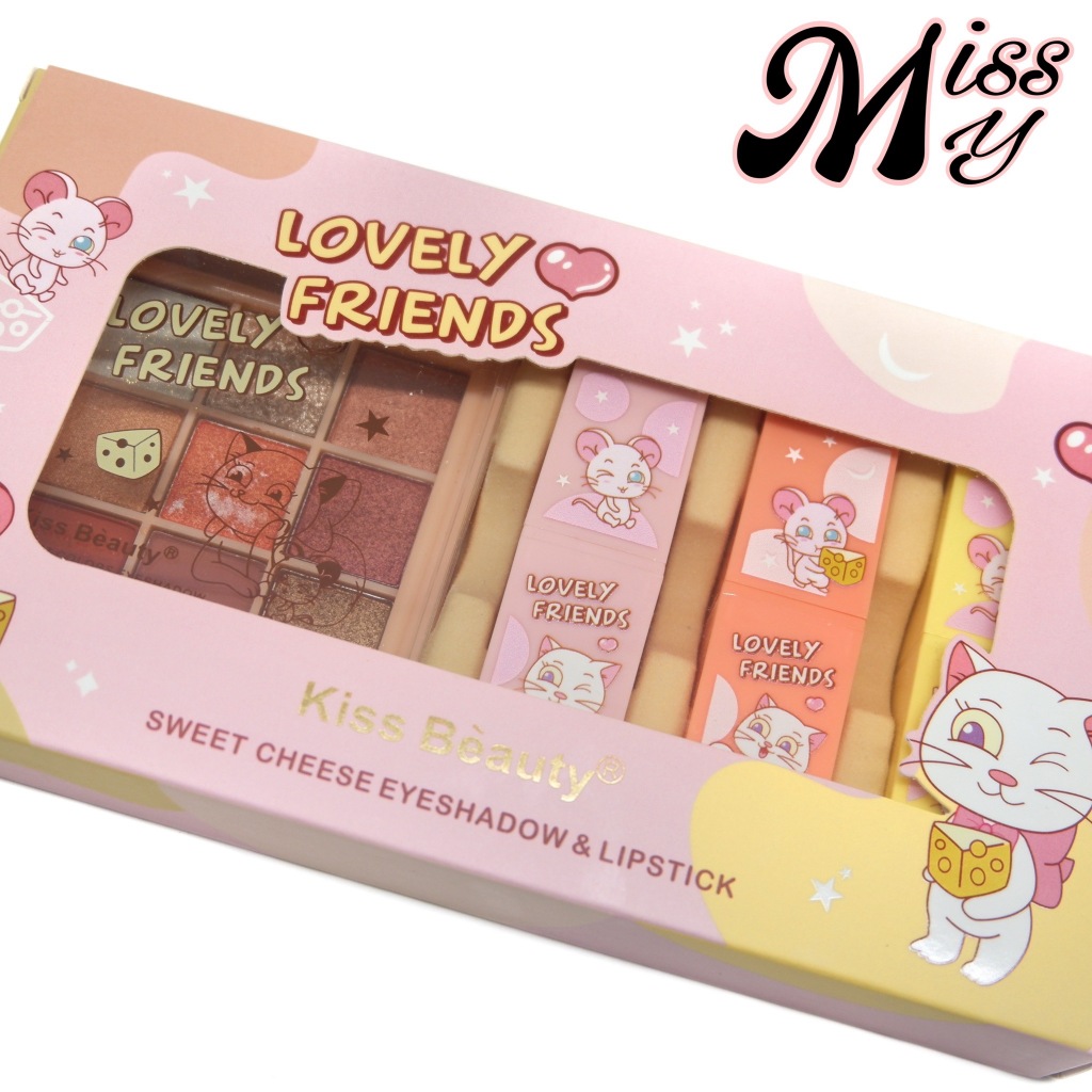 Kiss Beauty 4IN1 Lovely Friends Makeup Set อายแชโดว์และลิปสติก ประกายชิมเมอร์ เพิ่มสีสันให้ใบหน้า