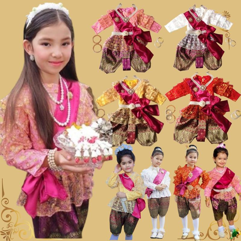 ชุดไทยแม่พลอยลูกไม้แขนยาว ร.5 โจงลายไทย สินค้าเด็กคุณภาพจาก IdeaKidShop