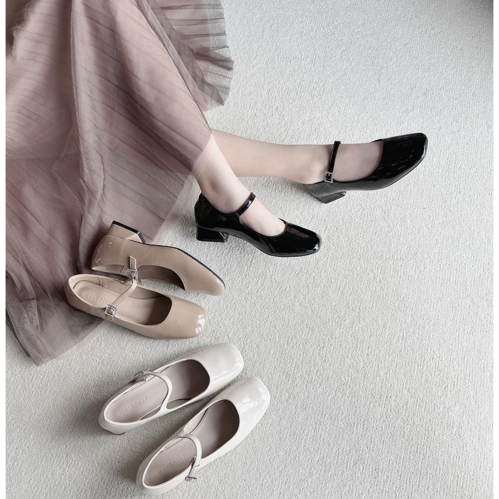 รองเท้าคัทชู แมรี่เจน Block Heels ส้นสูง1นิ้ว รองเท้าkaimooksissy 37016-5
