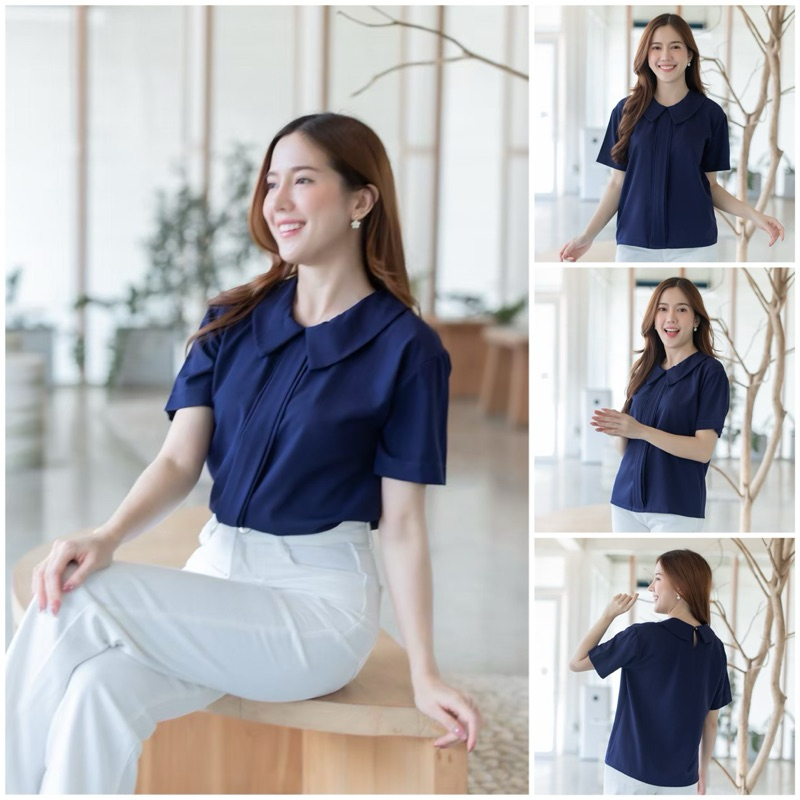 เสื้อคอปกบัวแหลม ดีเทลเกล็ดหน้า #L154SHOP_757
