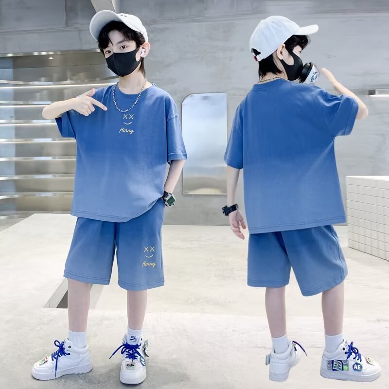 KFC-882463 เด็กชายเสื้อฤดูร้อนสั้นกางเกงขาสั้นสะดวกสบายในฤดูร้อนชุดระบายอากาศหลวม