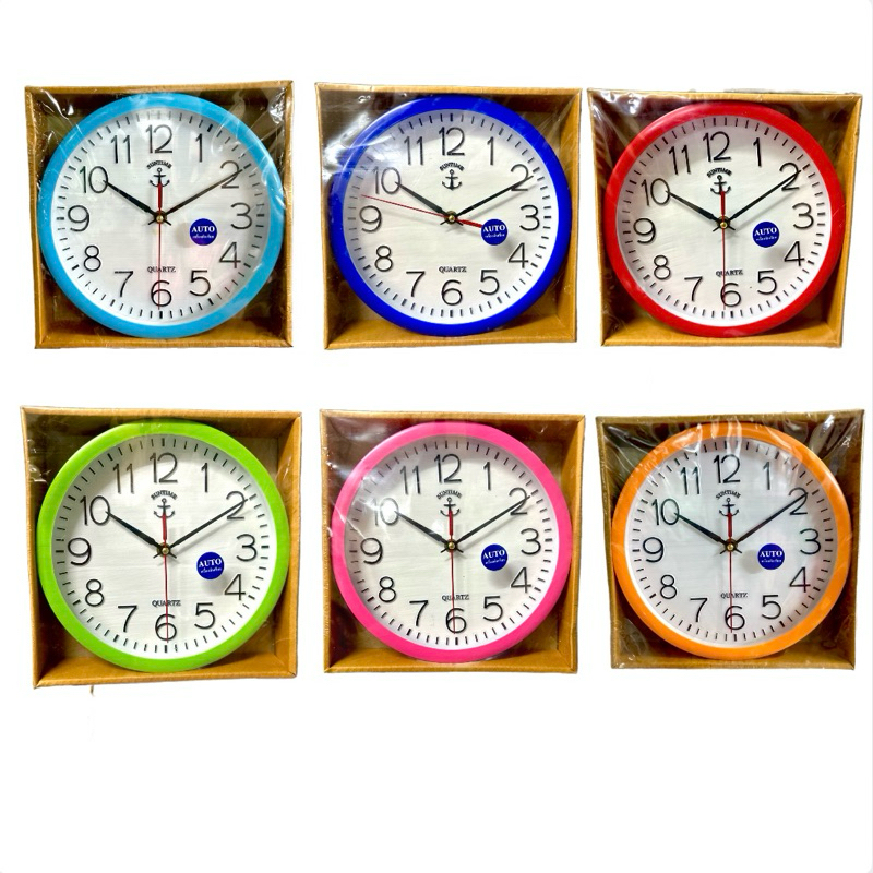 นาฬิกาแขวนผนังตราสมอ สีคัลเลอร์ฟูล 9นิ้ว ตกแต่งบ้าน ของขวัญปีใหม่ ขึ้นบ้านใหม่ ตัวเลขใหญ่ มองเห็นชัด