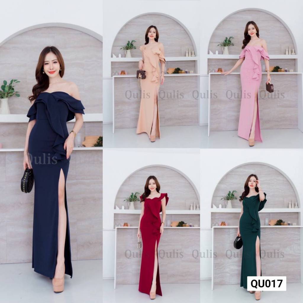 ชุดเดรสออกงาน ชุดเพื่อนเจ้าสาว ชุดราตรียาวสวย ผ้ามิลิน เนื้อดี มีน้ำหนัก ยืดหยุ่นได้ดี