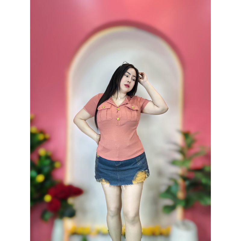 เสื้อผ้าสาวอวบ ขนาด 36-44 ยาว 23 * รุ่นกระดุมทองแขนสั้น•กระเป๋ากล่อง ราคา ถูกที่สุด ดีลบีเคเค แกลเลอรีภาพที่ 8