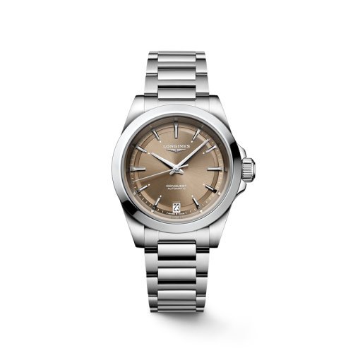 Longines Women's Silver Stainless Steel Strap Brown Dial Automatic Watch 34mmL3.430.4.62.6