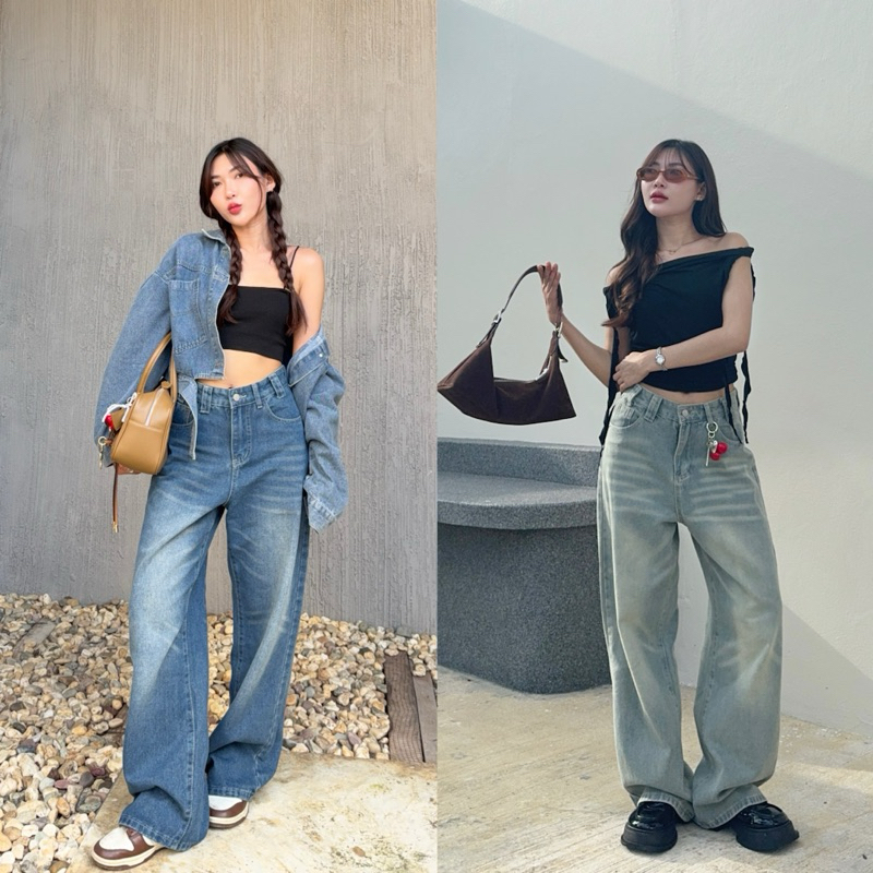 𝗦𝘆𝗱𝗻𝗲𝘆 𝗗𝗲𝗻𝗶𝗺 - ยีนส์กระบอกใหญ่ฟอกเฟด มี 2 สี (size อ่านเพิ่มเติมในแคปชั่น) # 036