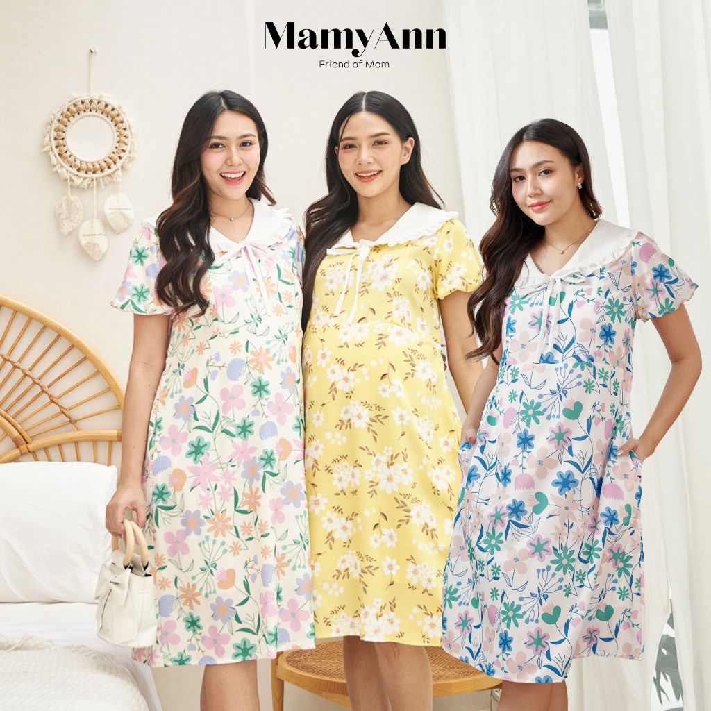 A096-Flower ชุดคลุมท้องให้นม ใส่ทำงาน แบรนด์ MamyAnn พร้อมส่ง!! มีโค้ดส่วนลด ชุดคลุมท้องใส่ทำงาน ชุดคลุมท้องใส่เที่ยว