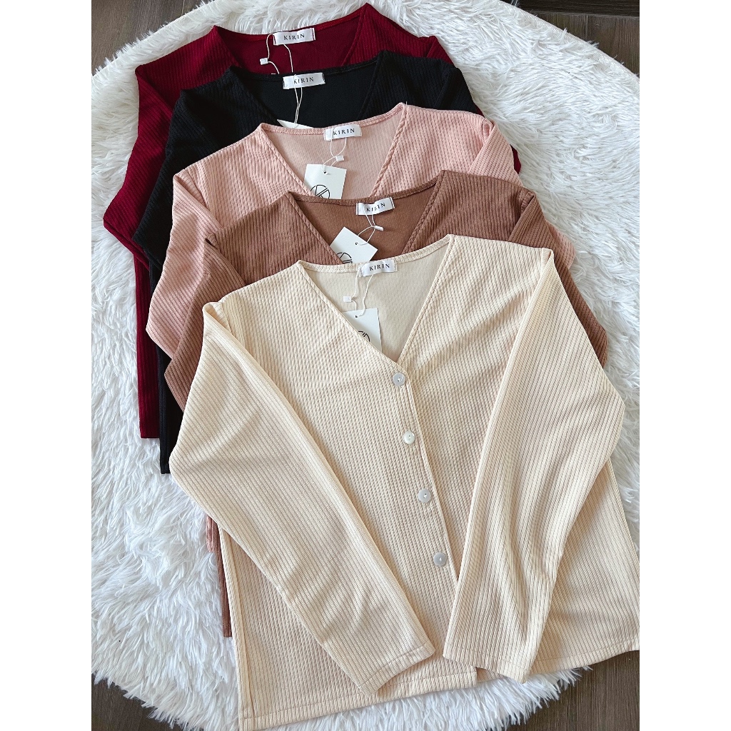 เสื้อคาร์ดิแกนแขนยาว เสื้อคลุมผู้หญิง คอวี ผ้าร่องทอ ฟรีไซส์ สีพื้นพร้อมส่ง- cardigan