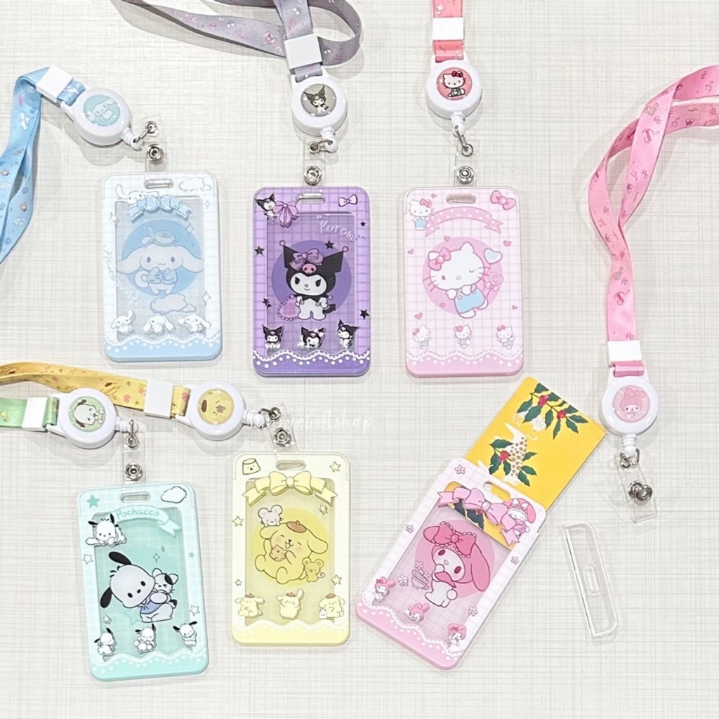 ที่ใส่บัตร กรอบบัตร พลาสติกใส แบบดึงขึ้น ลายการ์ตูน พร้อมสายโยโย่