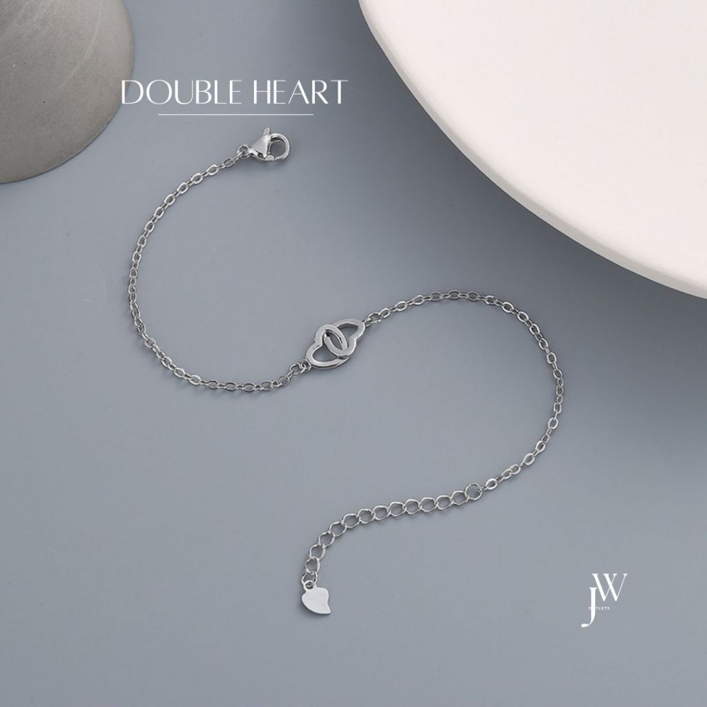 OUTLETS ล้างสต็อกจากโรงงานตรง กำไลเงิน Double Heartsสร้อยข้อมือเงิน กําไลเงิน สร้อยข้อมือ กำไลแฟชั่น