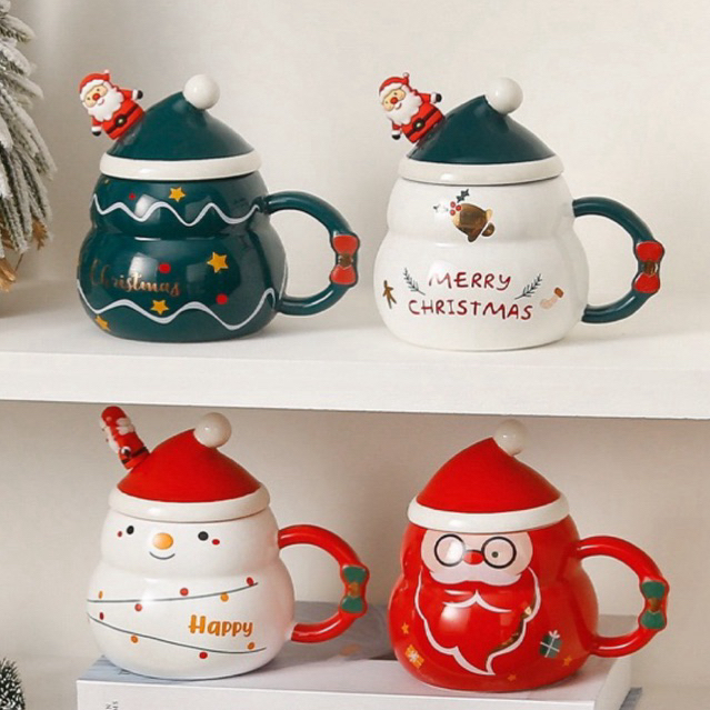 [พร้อมส่งจากไทย] แก้วMug แก้วเซรามิค แก้วคริสต์มาส 440-480ml มีฝาปิดและช้อน พร้อมกล่อง