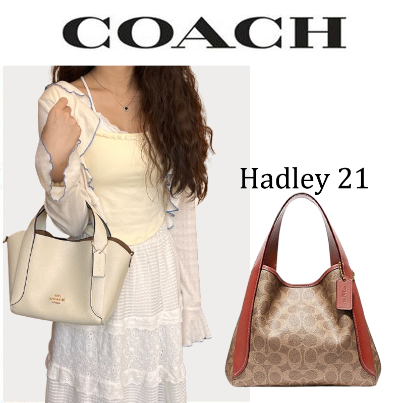 COACH Ms. Hadley Hobo กระเป๋าสะพายตะกร้าผักกระเป๋าถือใบใหญ่กระเป๋าหญิง /แฟชั่นลำลอง/แท้/จัดส่งรวดเร็