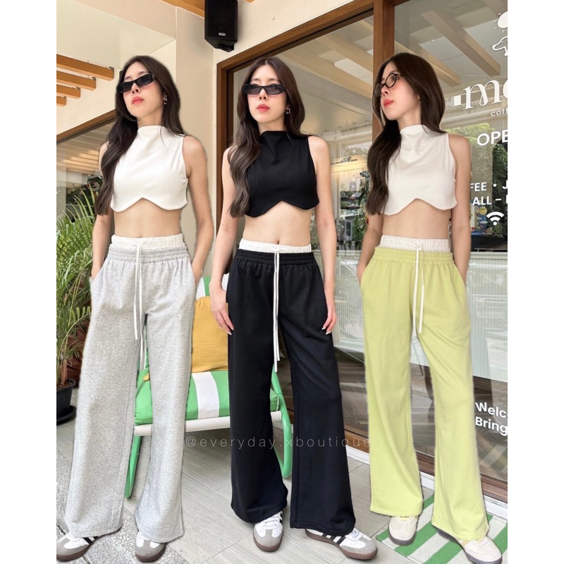 Korea layer pant โคเรียมากก! กางเกงขายาวทรงขากระบอก ดีเทลแต่งขอบเอว boxer สีขาวด้านใน valen