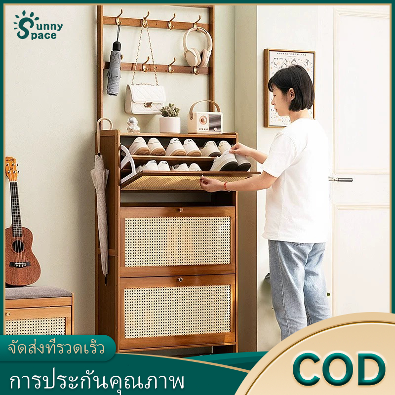 ตู้วางรองเท้า ตู้รองเท้า ทำโดยไม้ไผ่ธรรมชาติ สามารถวางรองเท้า คู่ไว้ในแต่ละชั้น ประหยัดพื้นที่