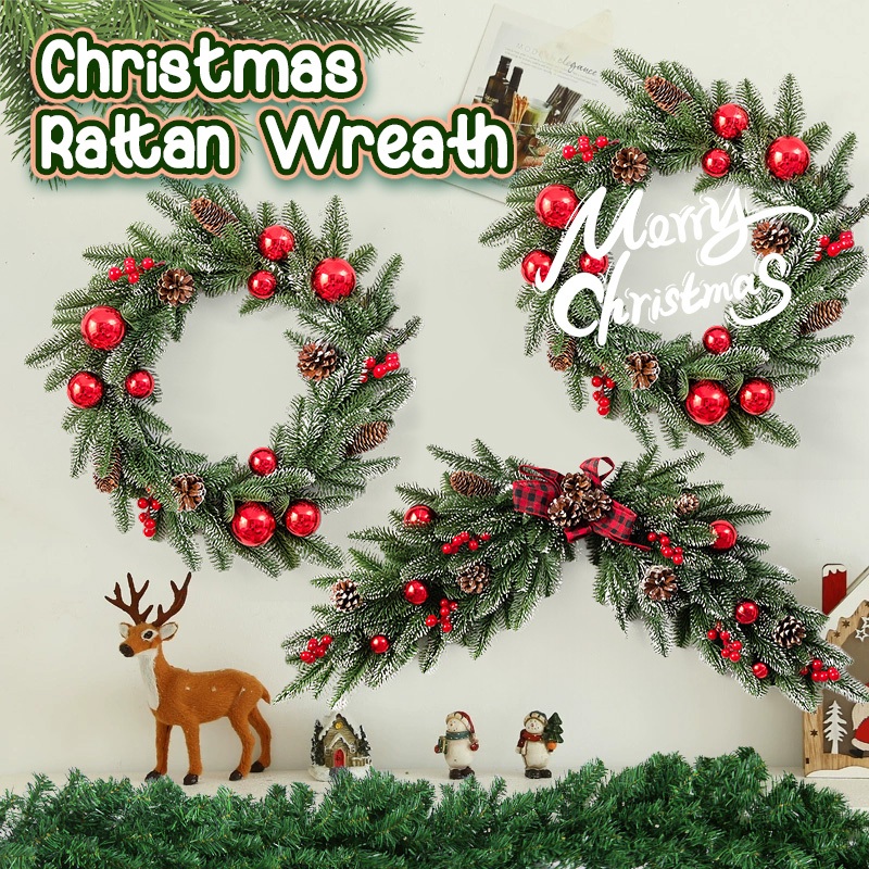 【ตกแต่งอุปกรณ์กลางแจ้ง】Merry Christmas🎄🎄พวงดอกไม้คริสต์มาส อุปกรณ์ตกแต่งต้นไม้ ที่แขวนประตู หน้าต่าง ประดับต้นคริสต์มาส