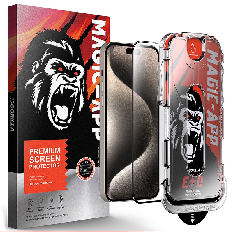 X-GORILLA ฟิล์มกระจกกันรอย แบบใส มีบล็อกช่วยติด สำหรับ iPhone 11 12Pro 13ProMa 14 15Plus 16ProMax