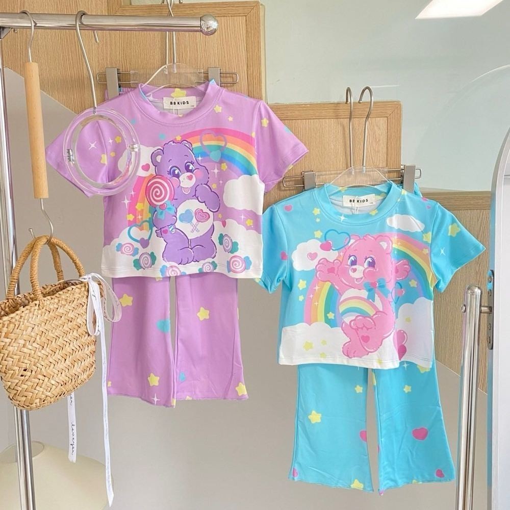 ชุดเซ็ตเสื้อแขนสั้น-กางเกงขาม้า ลายแคร์แบร์สุดน่ารัก 2 สี ผ้านุ่ม งานป้าย BBkids