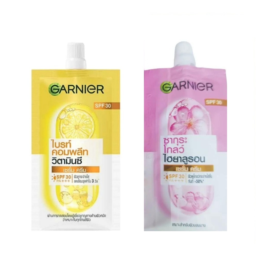 Garnier การ์นิเย่ ไบร์ท คอมพลีท วิตามินซี & ซากุระ โกลว์ เซราไมด์ วอเตอร์ เจล 7 มล.(1ซอง)