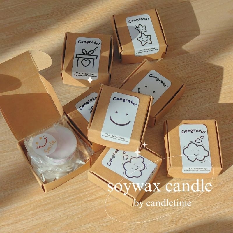 (พร้อมส่ง) เทียนหอม พร้อมกล่อง+สติกเกอร์ congart​ ,have a good day,happynewyear,merry christmas