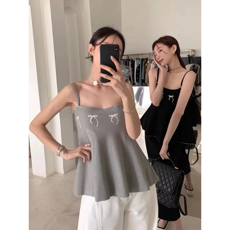 Bentoy(Y9909)เสื้อสายเดี่ยวไหมพรม ลายโบว์หน้าอก ปลายระบาย รูปที่ 6