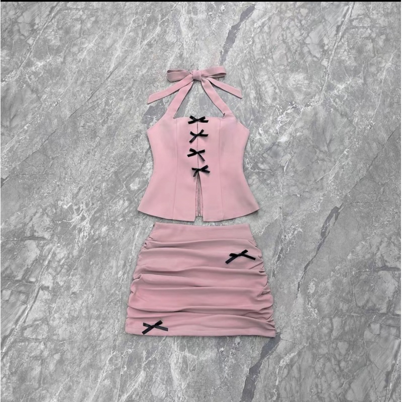 K611 BELLITA  BRAND   ชุดเซ็ท 2 ชิ้นงานผ้าสูท ชมพู ไซร์ L