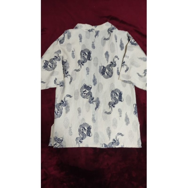 เสื้อคลุมกิโมโน ผ้าดิบ ลายมังกร (Unisex)