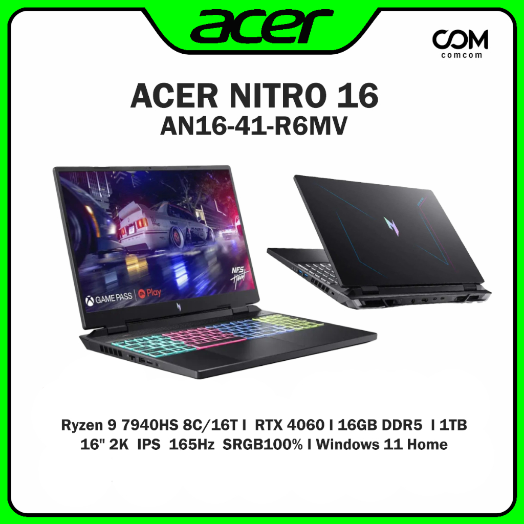 NOTEBOOK (โน้ตบุ๊ค) ACER NITRO 16 AN16-41-R6MV BY COMCOM (3Y)