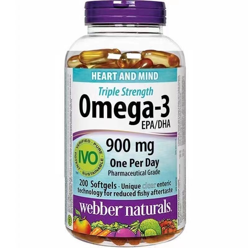 EXP:2026 webber naturals Fish Oil OMEGA-3 Fish Oil 900mg 200 Softgels-รักษาสุขภาพ