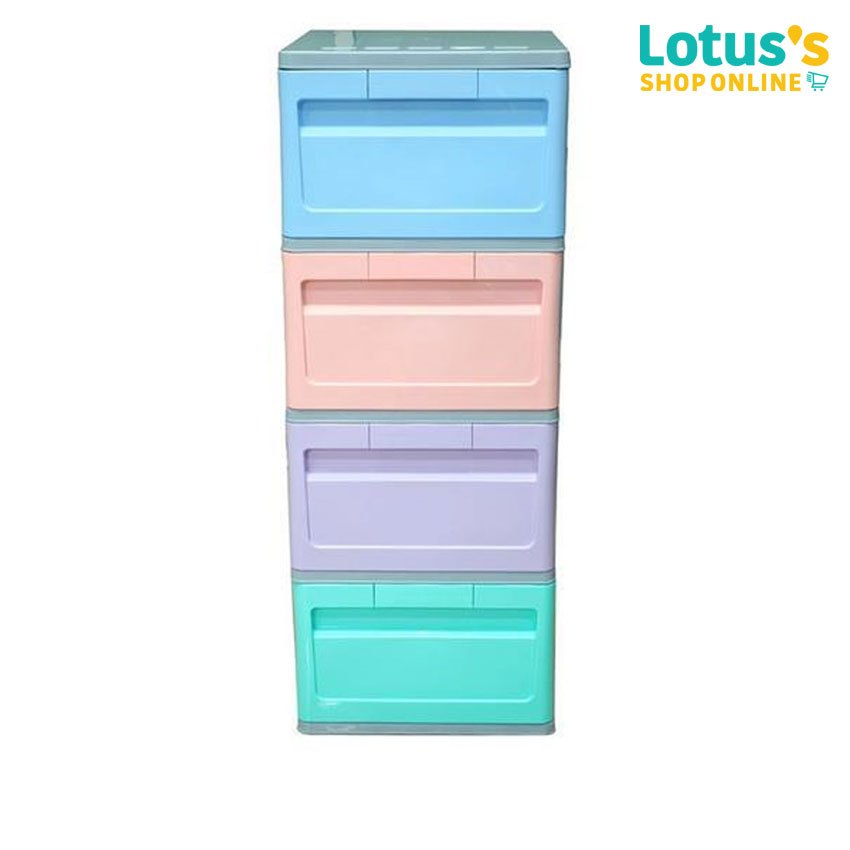 โลตัส ตู้ลิ้นชักพลาสติก DIY 4 ชั้น สีพาสเทล LOTUSS PLASTIC DRAWER CABINET DIY PASTEL 4 TIER.