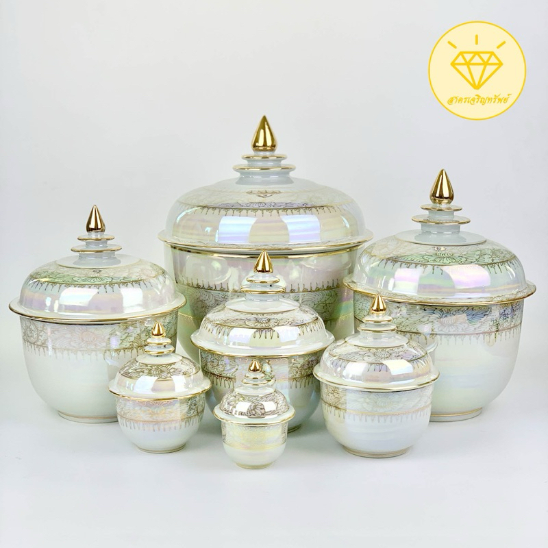 โถลายมุกน้ำทอง 🇹🇭ขนาด 4,5,6,7 นิ้ว สีมุกเงางาม น้ำทองสวยชัด เบญจรงค์ ที่ระลึกเกษียณอายุ