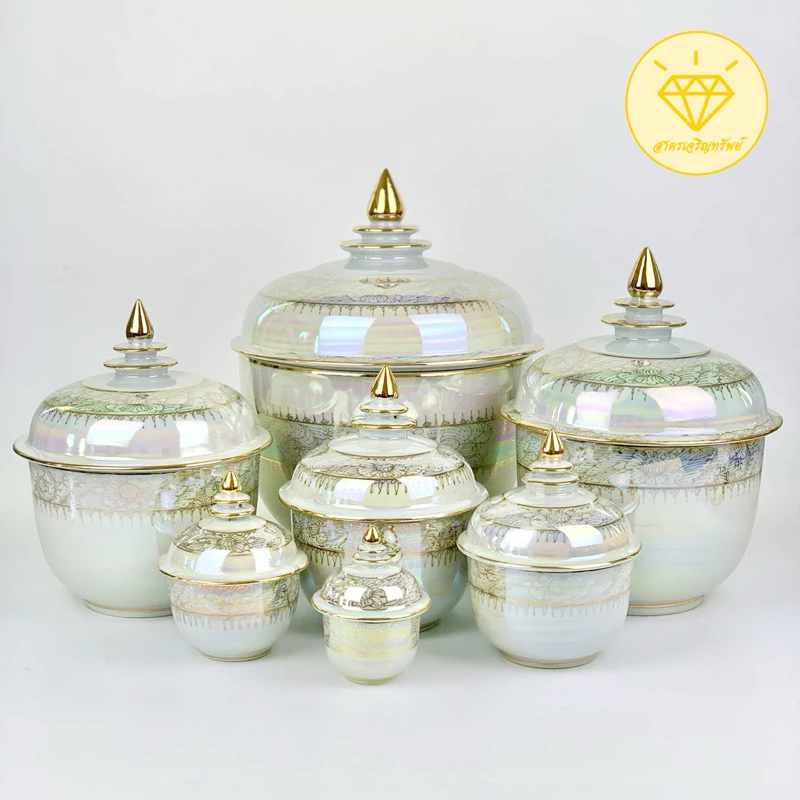 โถลายมุกน้ำทอง 🇹🇭ขนาด 4,5,6,7 นิ้ว สีมุกเงางาม น้ำทองสวยชัด เบญจรงค์ ที่ระลึกเกษียณอายุ