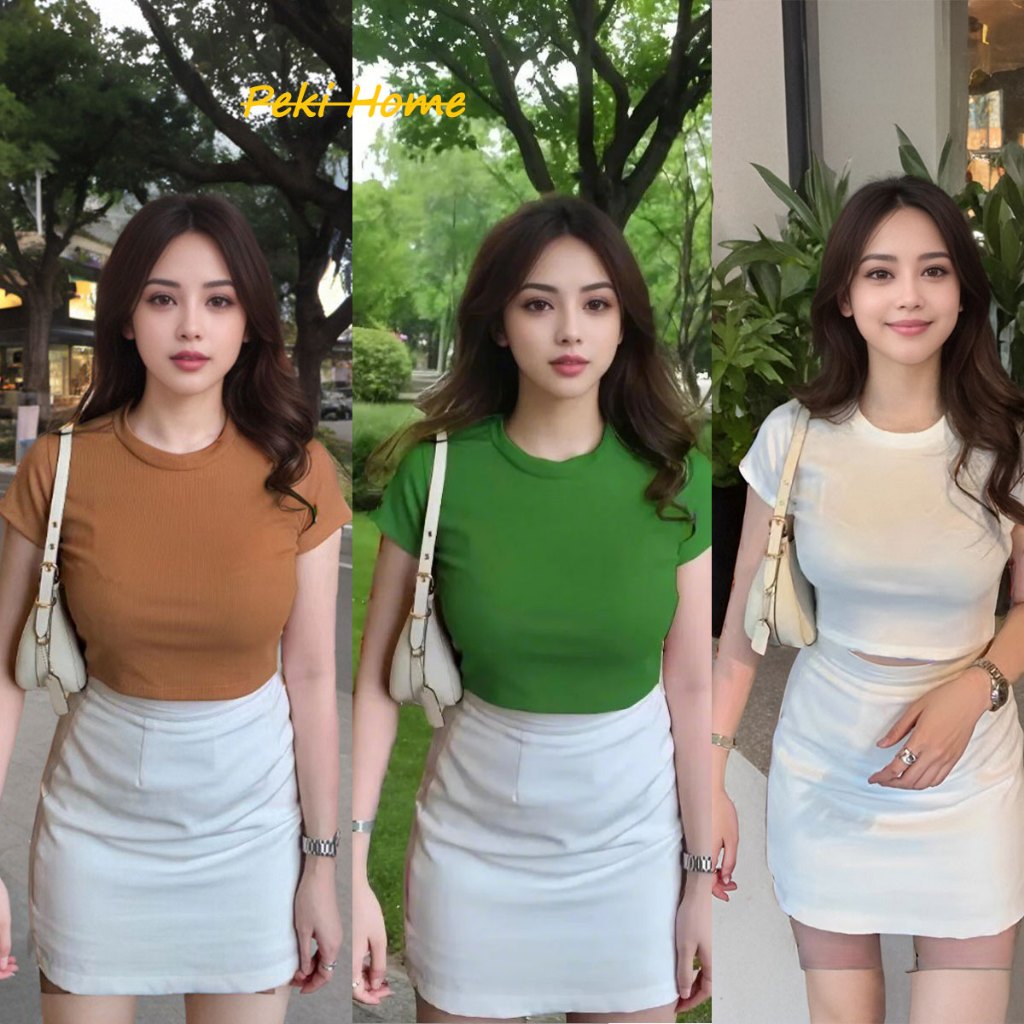 พร้อมส่ง เสื้อยืดแขนสั้นสีพื้น สำหรับสาวสมัยใหม่