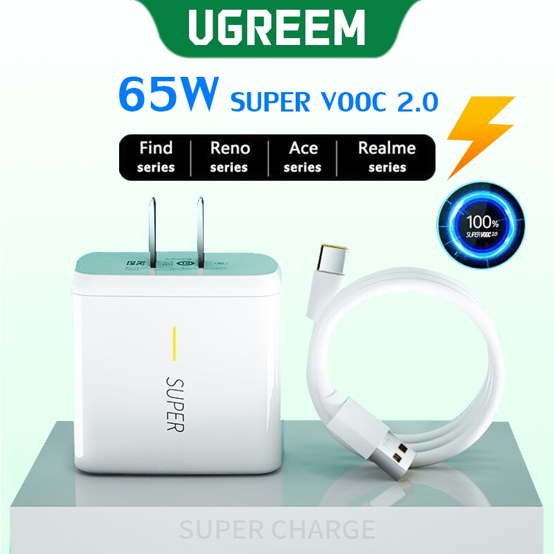 Ugreem ชุดชาร์จเร็วสุด OPPO SUPER VOOC 65W fast charger สายชาติเร็ว type c เหมาะสำหรับ OPPO series ทุกรุ่น รองรับ 2.0
