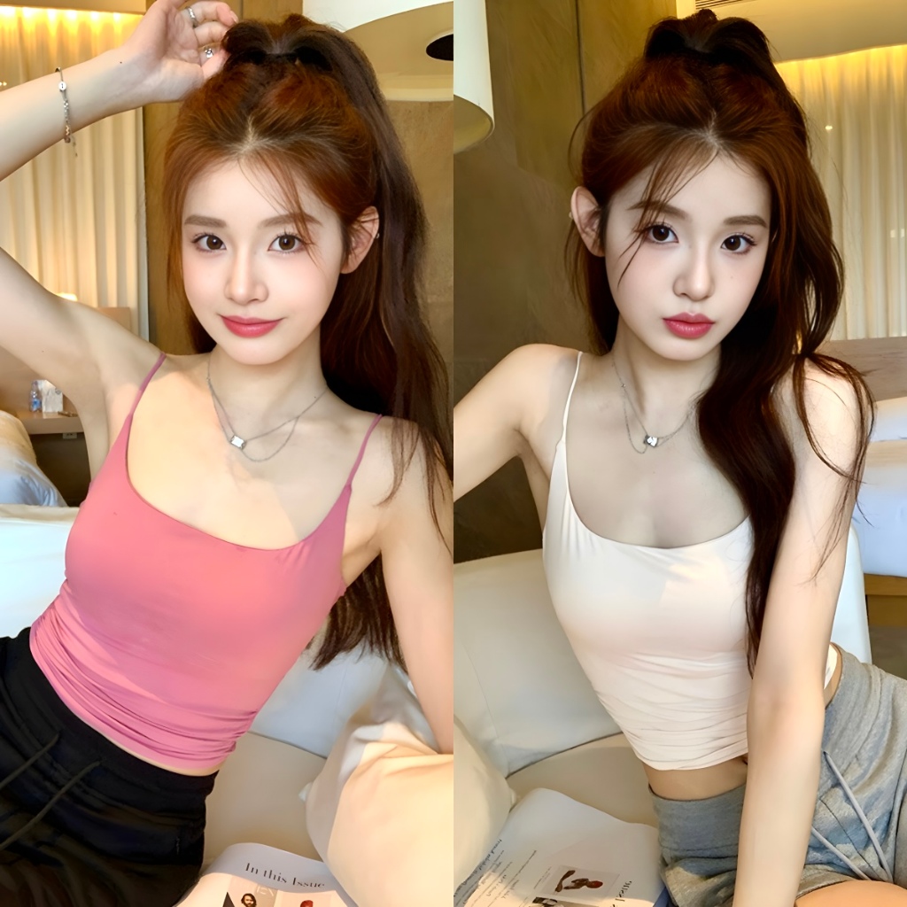 เสื้อกล้ามหญิง สายเดี่ยวครอป ทรงเข้ารูป ผ้ายืดได้ ใส่สบายมาก หลายสีให้เลือก #020206