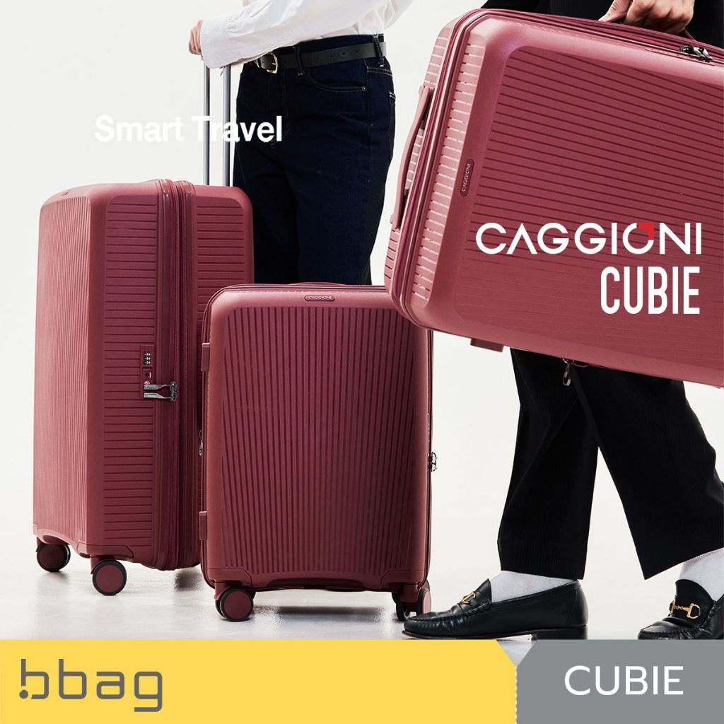 CAGGIONI กระเป๋าเดินทาง 20/24/28 นิ้ว รุ่น Cubie PP011 วัสดุ PP ซิปขยาย 20% TSA Lock [สีแดง]