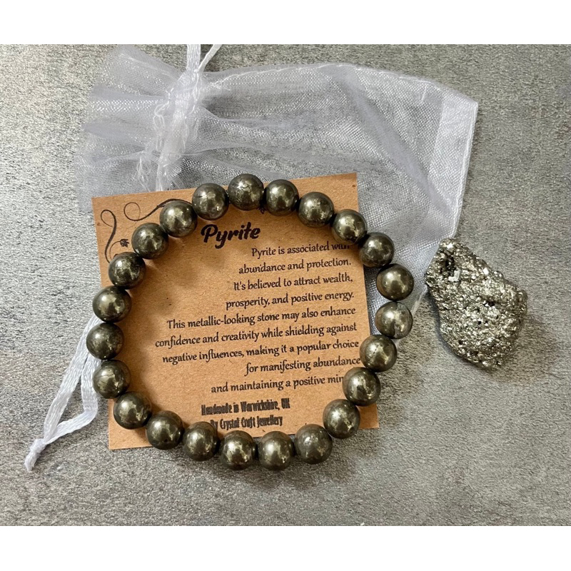 AAA Quality Mate Pyrite Genuine Bracelet ~ 8mm Round Beads for Men and Women Bracelet for Wealth
