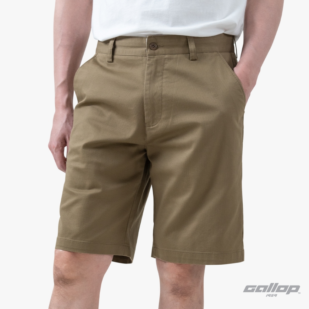 GALLOP : Striped shorts pants กางเกงขาสั้นผ้าทอริ้ว รุ่น GS9029 สี Caramel brown น้ำตาลเข้ม / ราคาปกติ 1790.-
